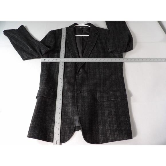 Kenneth Cole Reaction Mens Blazer Large 42 Wool Plaid Black Tweed Sport Coat - Picture 10 of 13